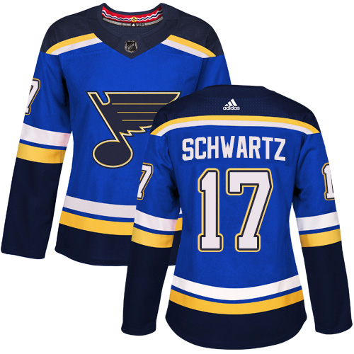 Adidas Blues #17 Jaden Schwartz Blue Home Authentic Women's Stitched NHL Jersey